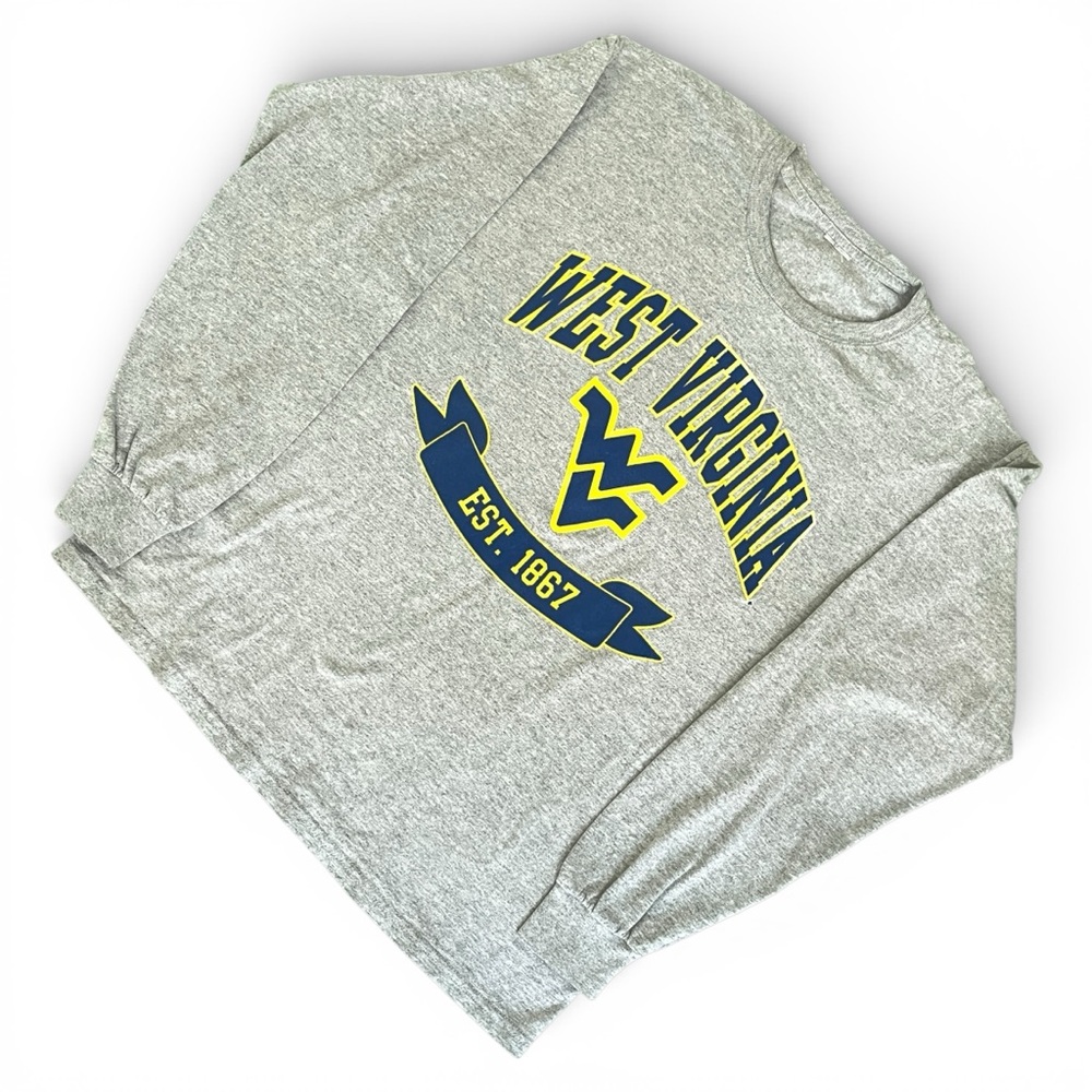 Men’s M/L West Virginia University Gray Long Sleeve Shirt with Front Logo